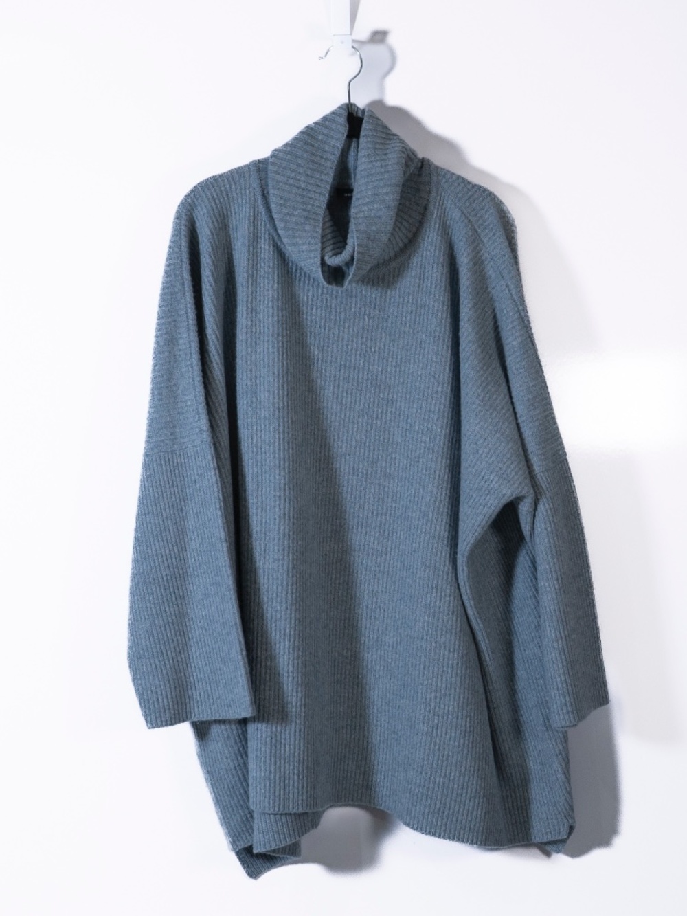Eskandar 100% Cashmere Knit Stretch Turtleneck Boxy Fit Sweater Blue Gray Large
